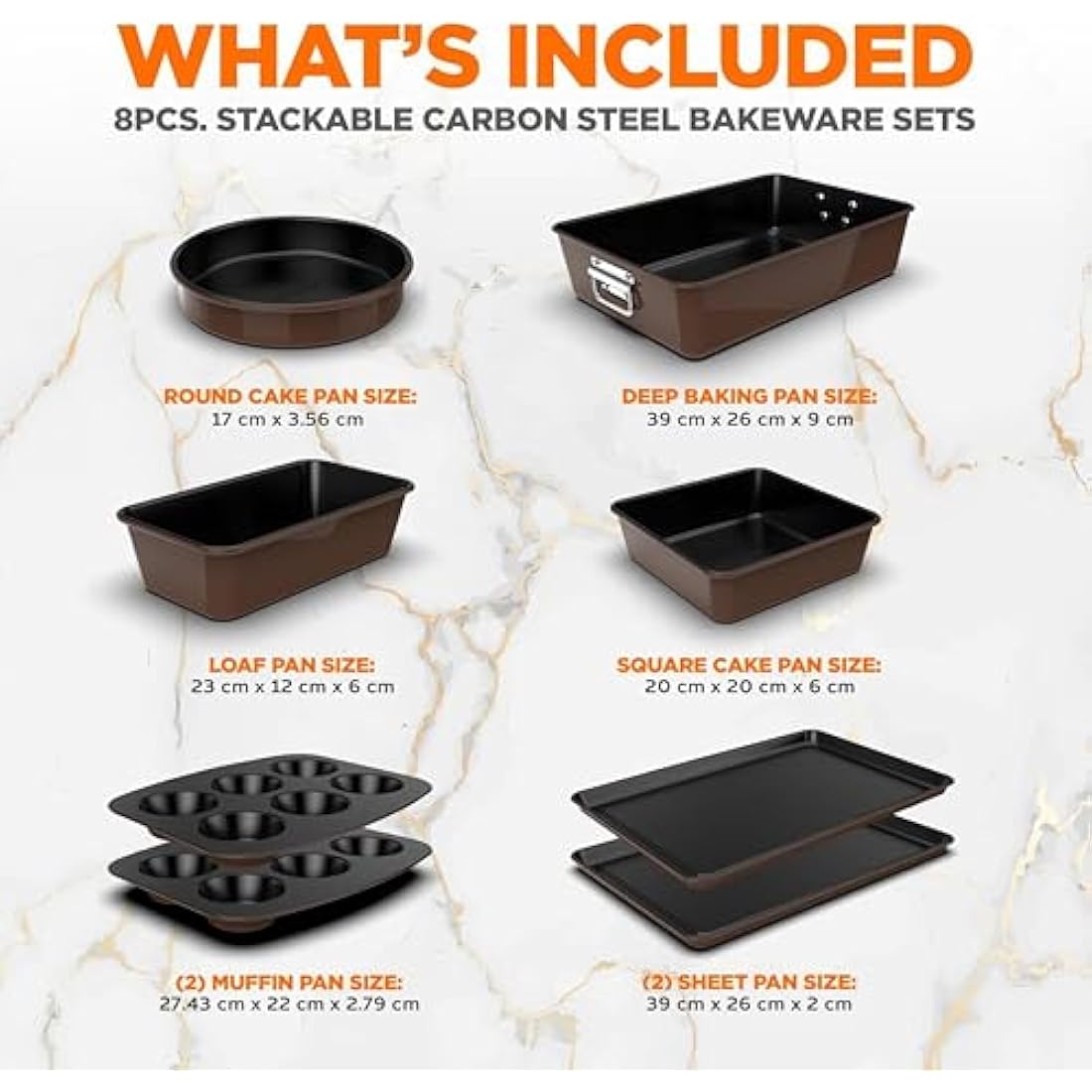 NutriChef 8-Piece Non-Stick Bakeware Set – Stackable Carbon Steel Pans