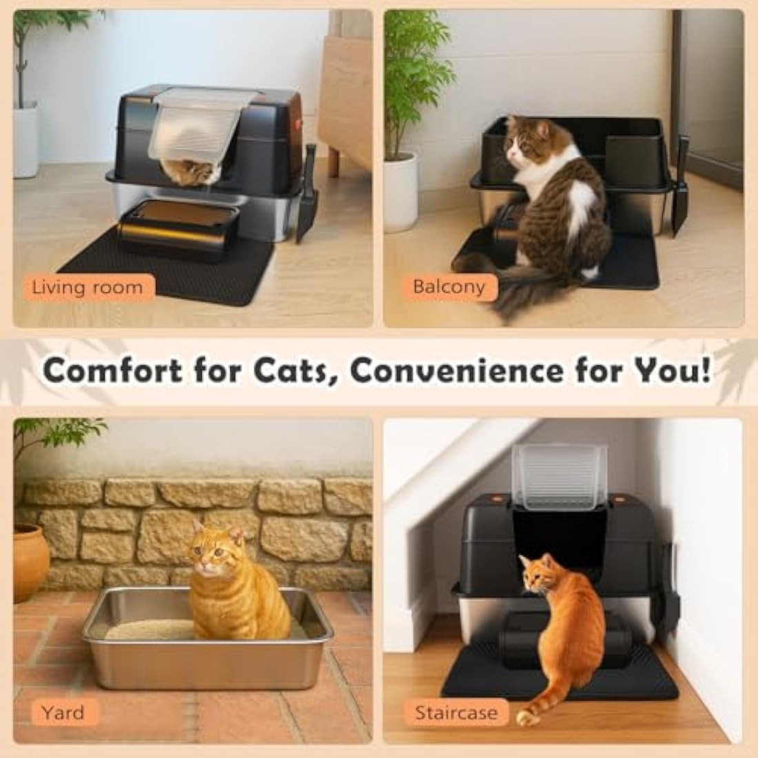Vivifying Stainless Steel Cat Litter Box – Enclosed High-Sided Tray