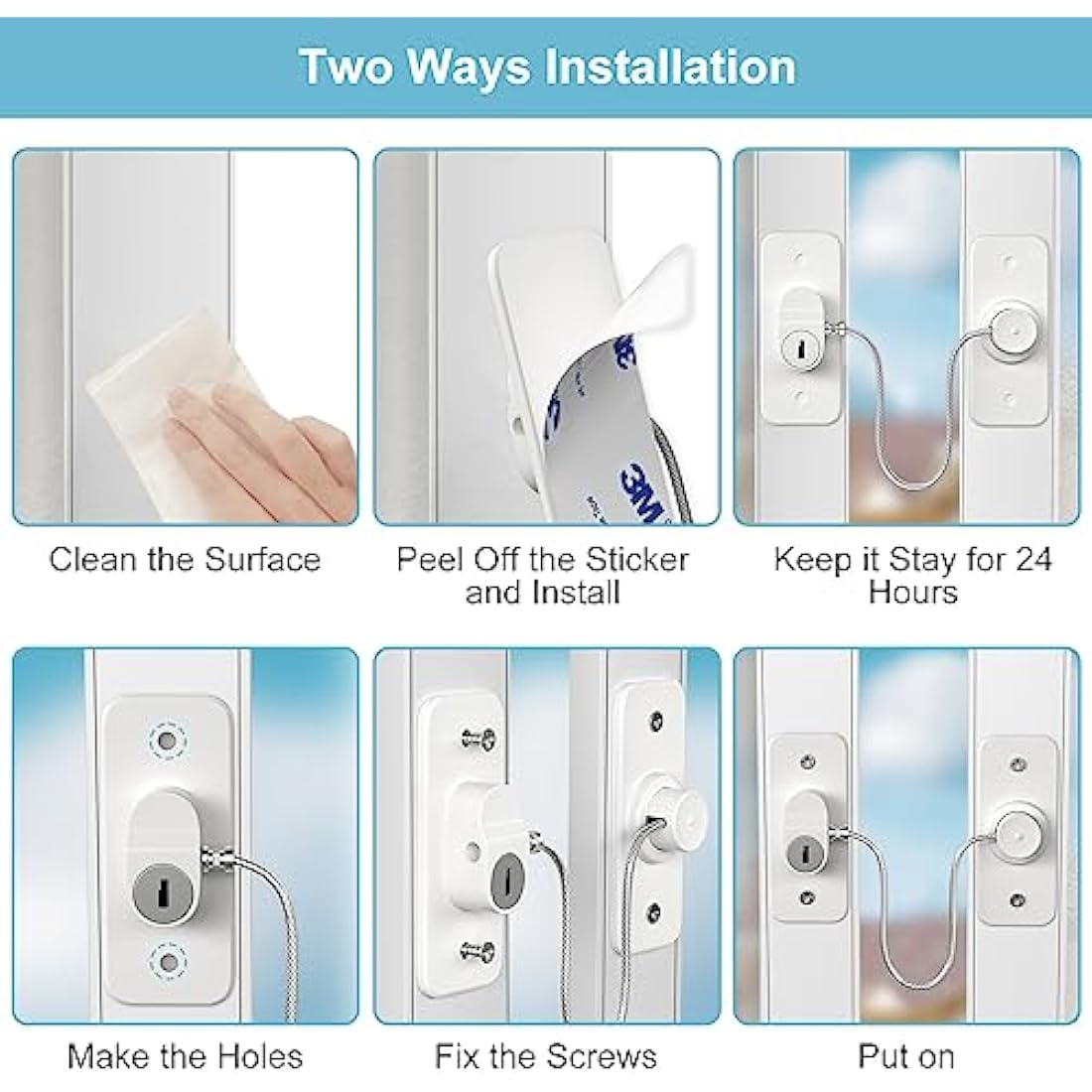 AOSITE Window Safety Lock – 4 Pack Self-Adhesive Childproof Cable Restrictor