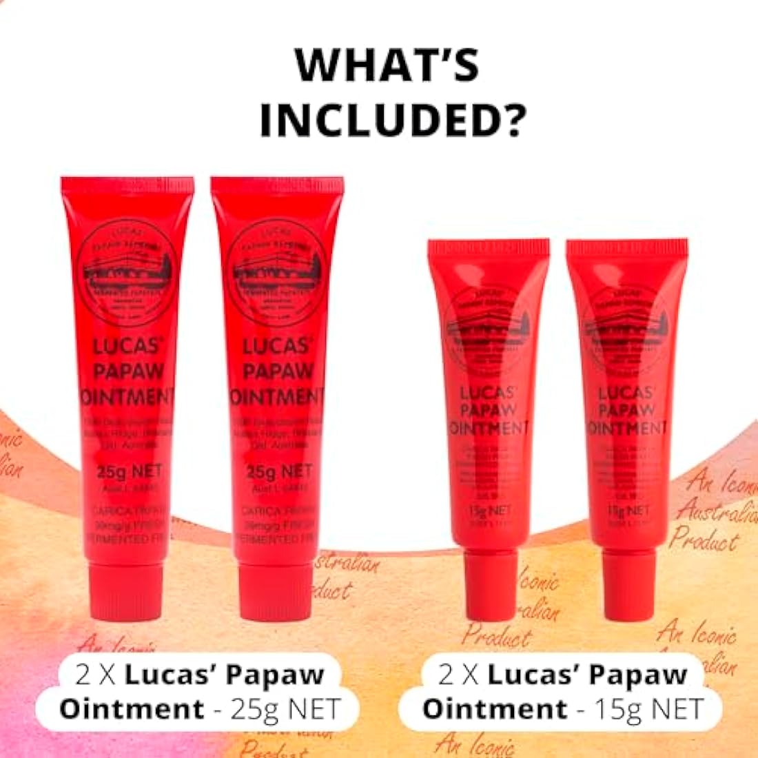Lucas Pawpaw Ointment - Natural Australian Lip & Skin Balm (2x15g + 2x25g)