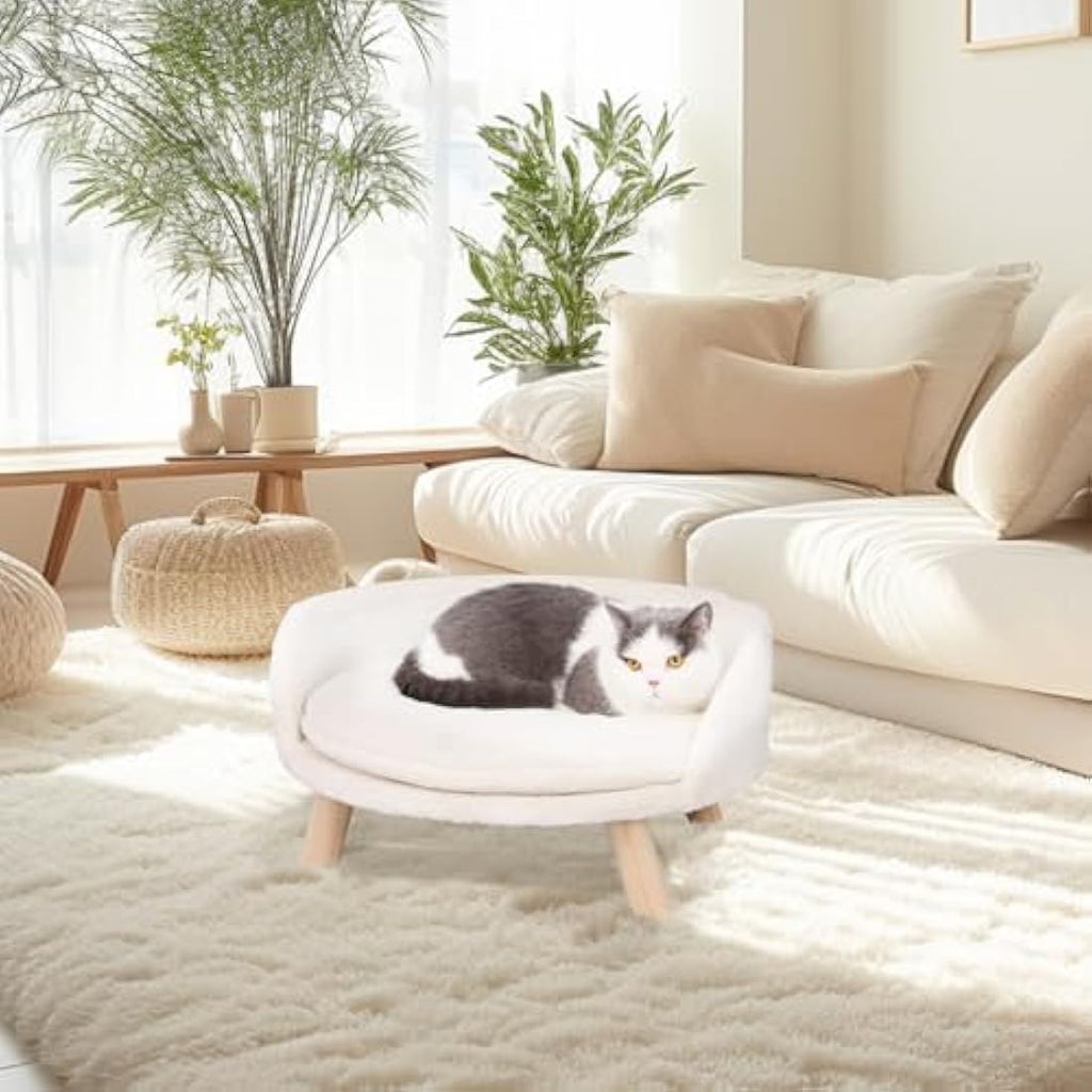 BingoPaw Elevated Cat Sofa Bed | Raised Wooden Pet Stool with Washable Mat