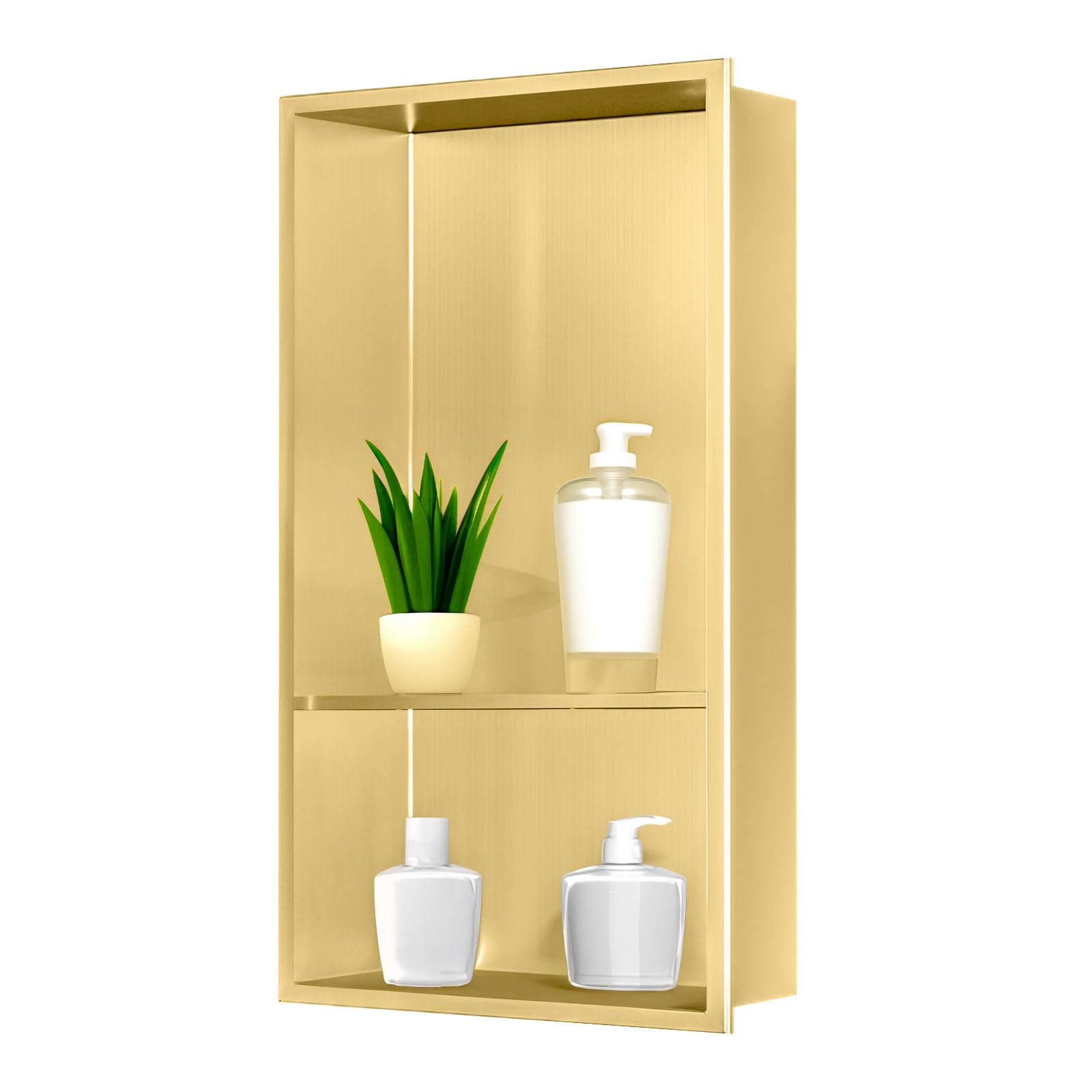 Sunrik Gold Stainless Steel Shower Niche - Recessed Bathroom Wall Shelf