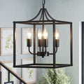 Industrial Black Metal Chandelier – 4-Light Lantern Pendant