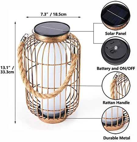 pearlstar Large Solar Lantern – Heavy Duty Metal Outdoor Hanging Light