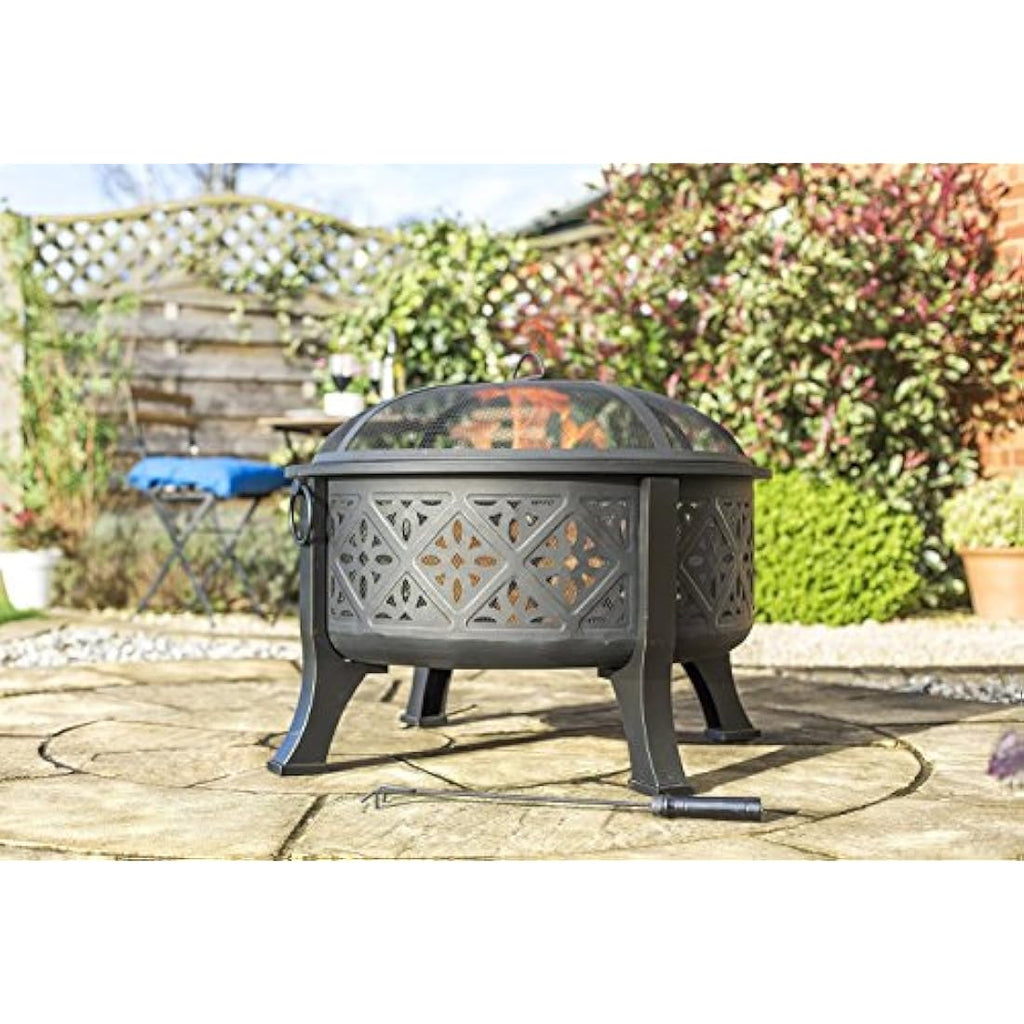 La Hacienda Moresque Deep Steel Firepit with BBQ Grill – Large Bowl
