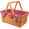 Bekith Woven Picnic Basket with Double Handles and Pink Gingham Liner