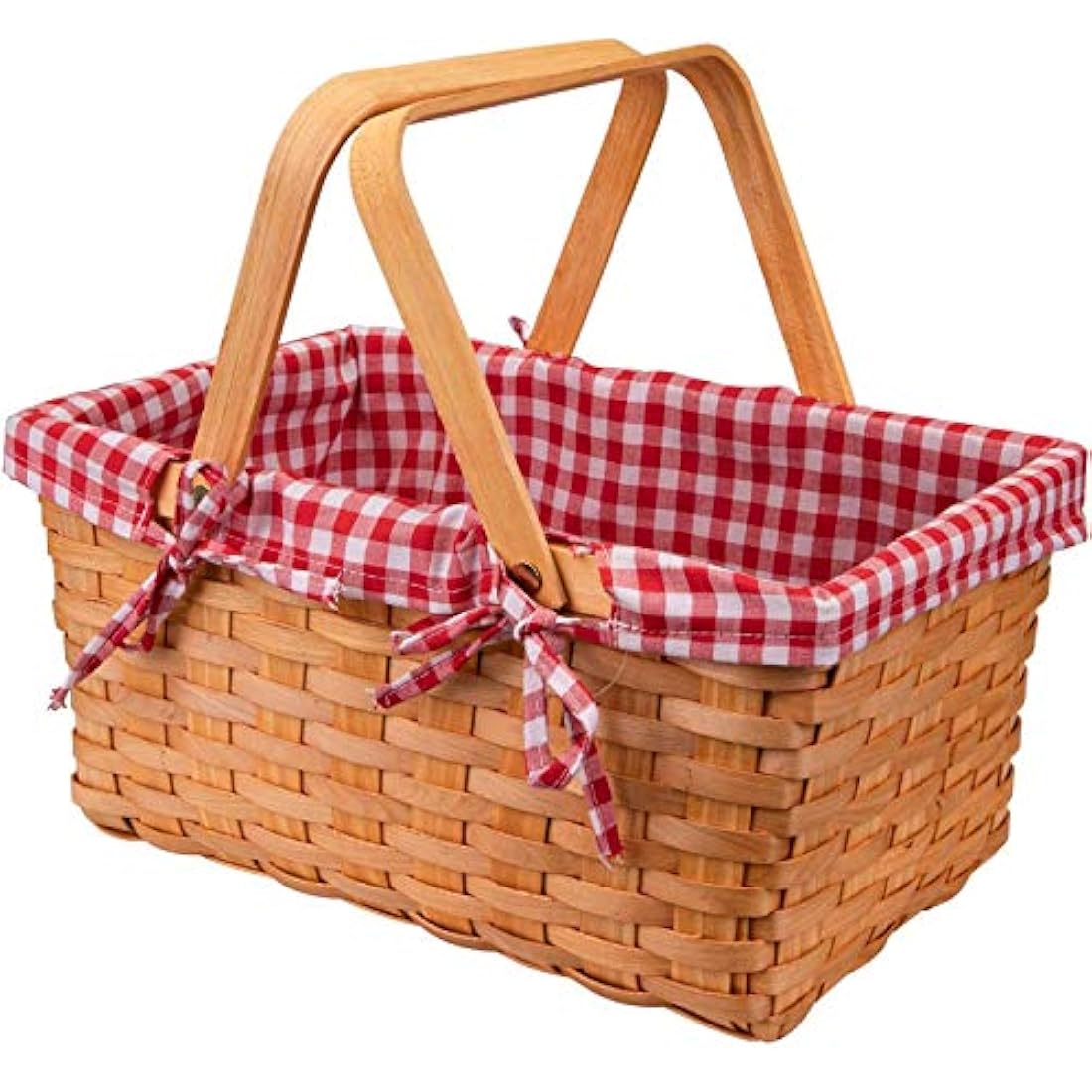 Bekith Woven Picnic Basket with Double Handles and Pink Gingham Liner