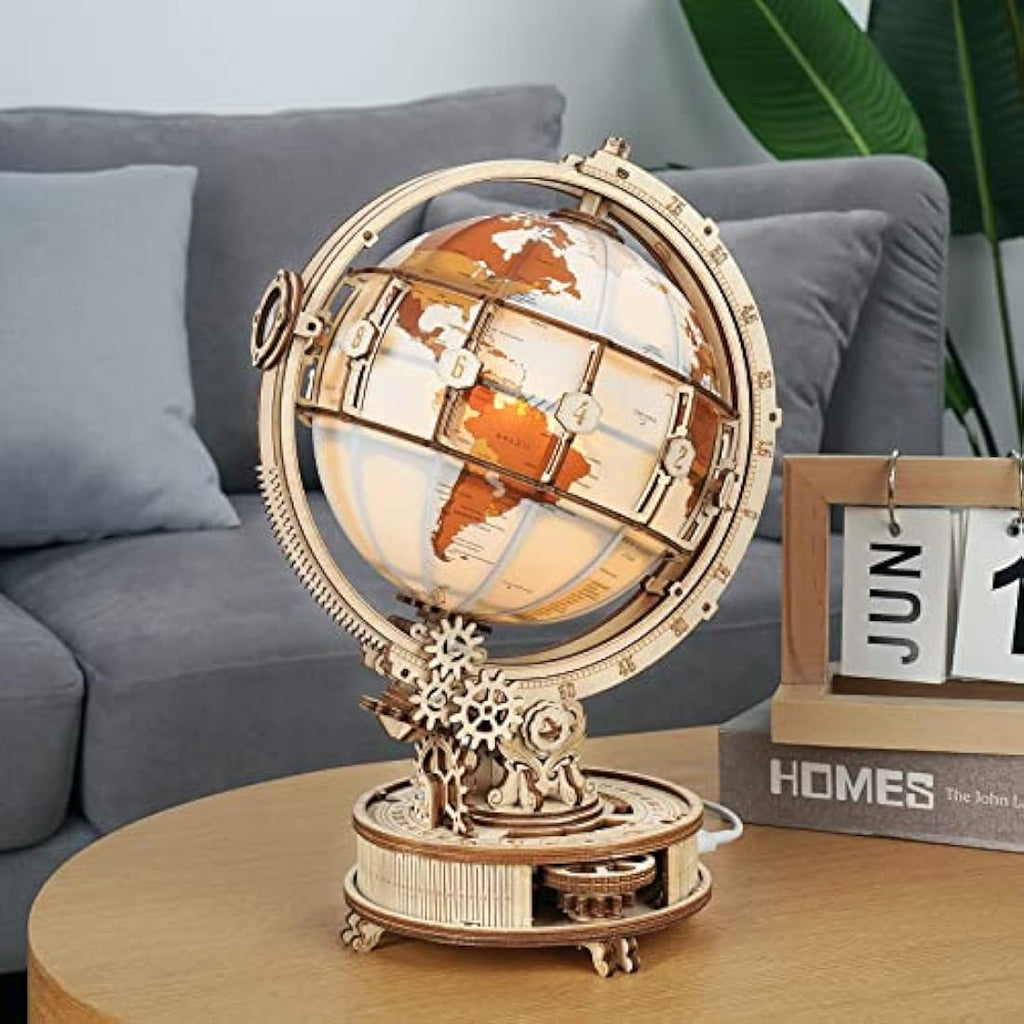 ROBOTIME 3D Wooden Luminous Globe Puzzle – Mechanical Model Building Kit