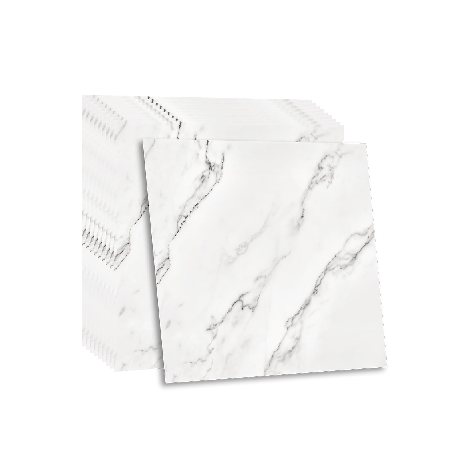 Fantasnight White Marble Peel and Stick Wall Tiles - 50Pcs PET Stickers