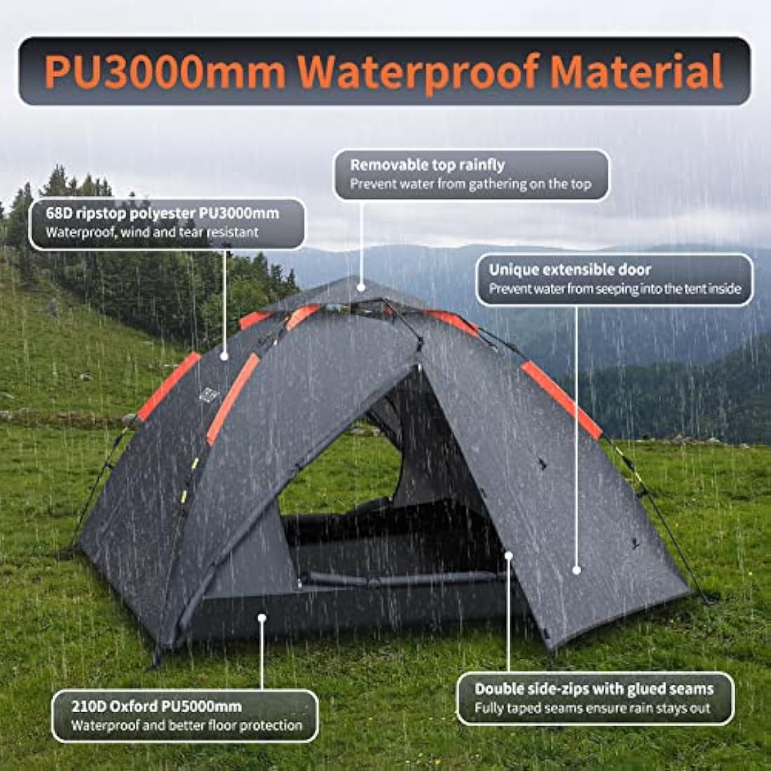 Cflity 3-Person Instant Pop Up Tent – Waterproof 4-Season Dome Tent