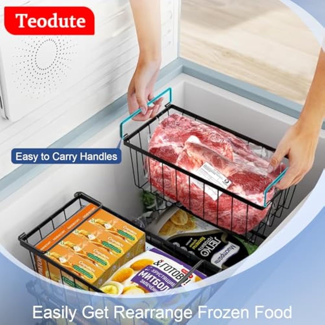 Teodute 4 Pack Chest Freezer Baskets – Stackable Wire Organizer Bins