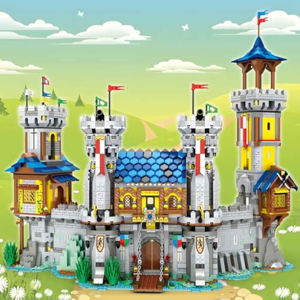 JMBricklayer Medieval Lion Castle Building Block Set with Lights - 2722 Pcs