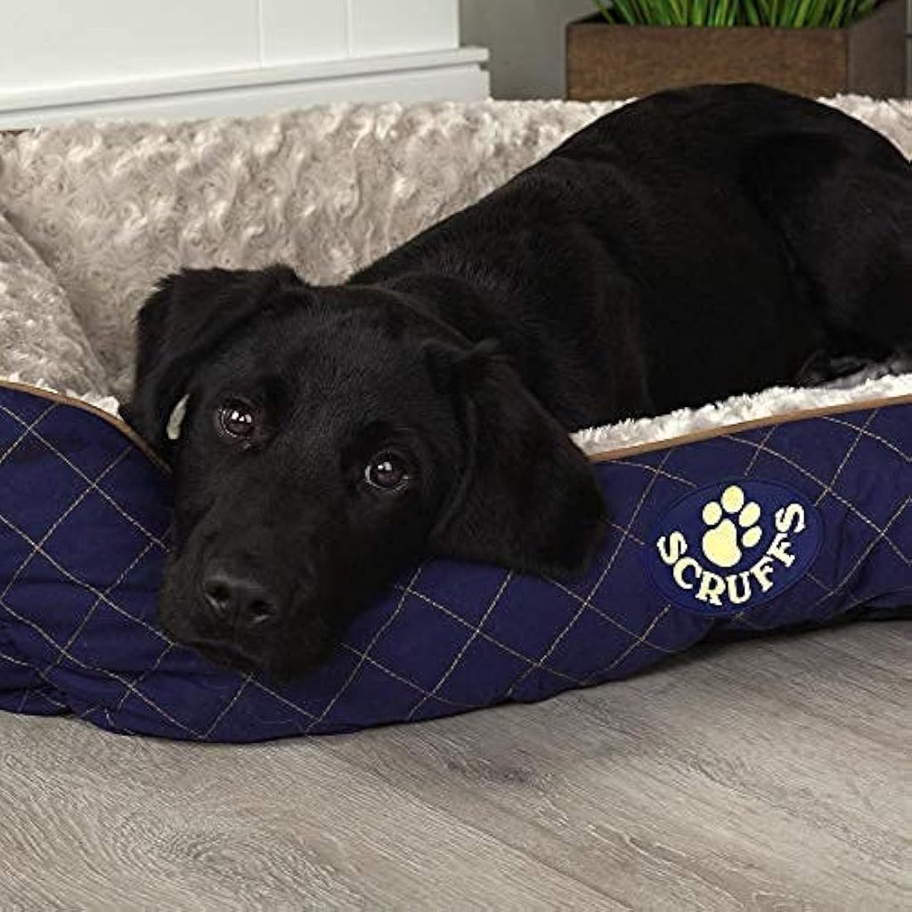 Scruffs Wilton Box Dog Bed – Large Blue Quilted Plush Pet Bedding