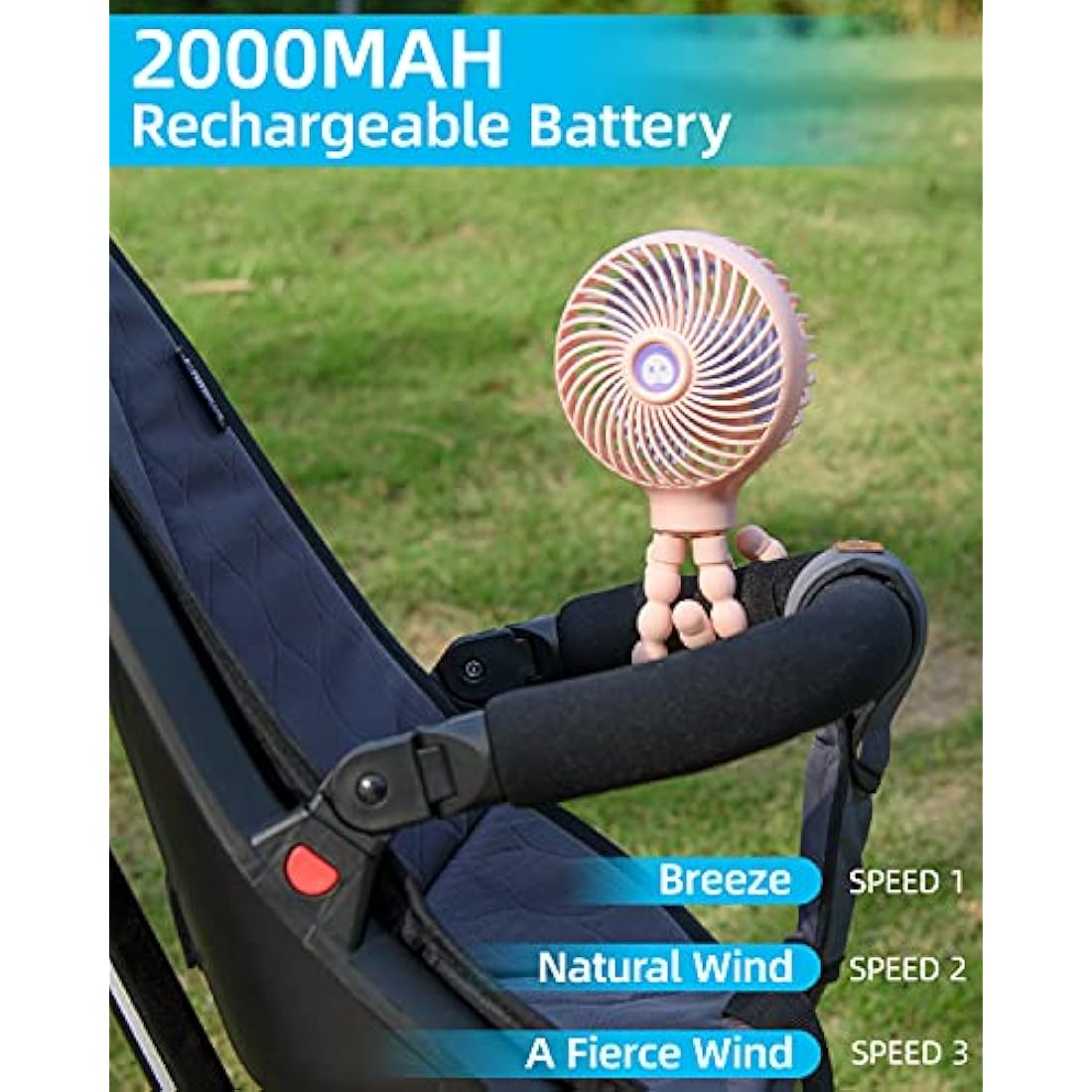 Benpen Stroller Fan - Portable Rechargeable Clip-on Fan with Flexible Tripod