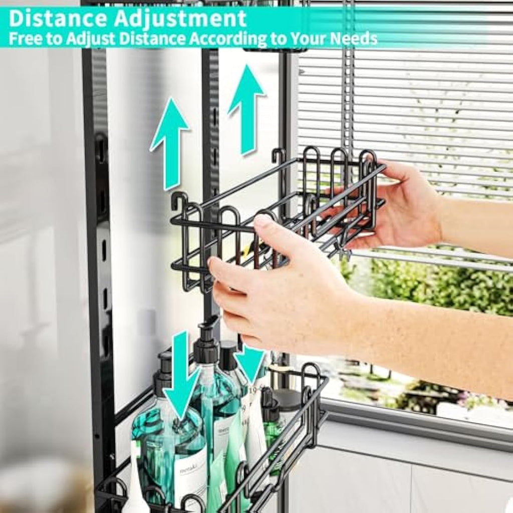 HapiRm 4-Tier Over Door Shower Caddy – Stainless Steel Organizer, Black