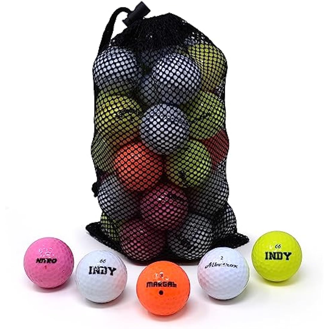 24 Mixed Coloured Lake Golf Balls with Mesh Carry Bag