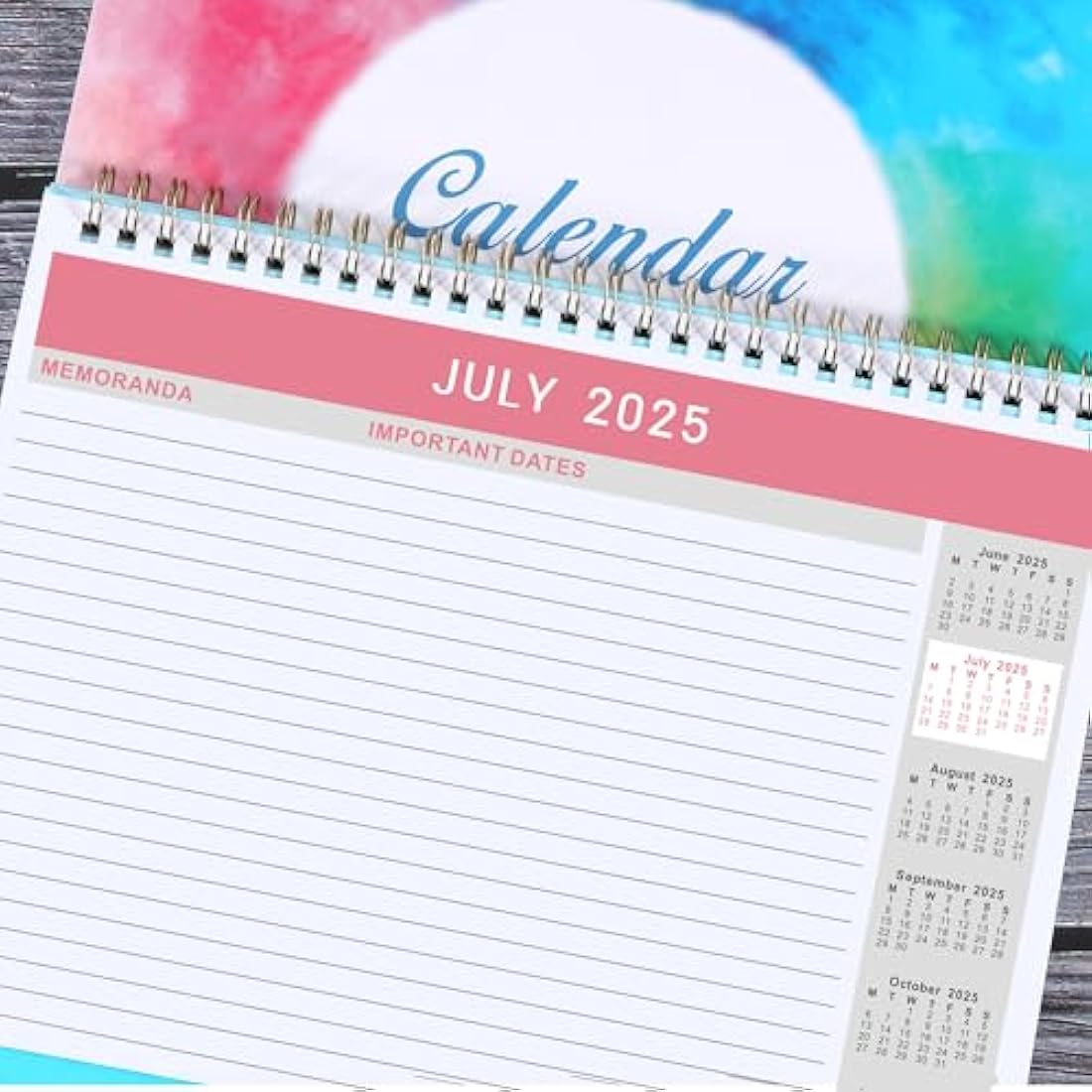 2025-2026 Desk Calendar – 18 Month Rainbow Watercolor Ink