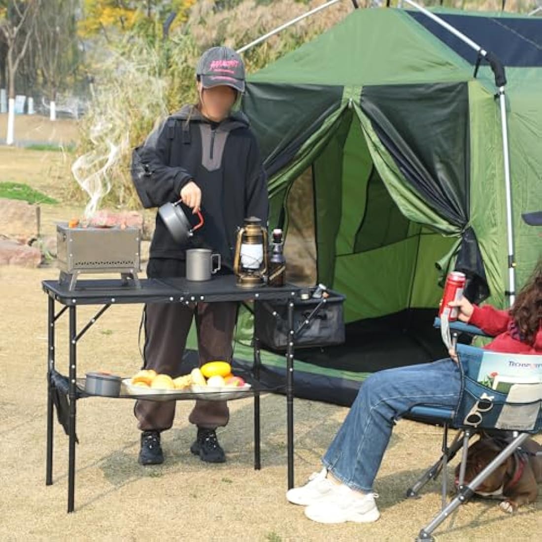 REDCAMP Folding Grill Table with Sink | Portable Aluminum Camping Stand