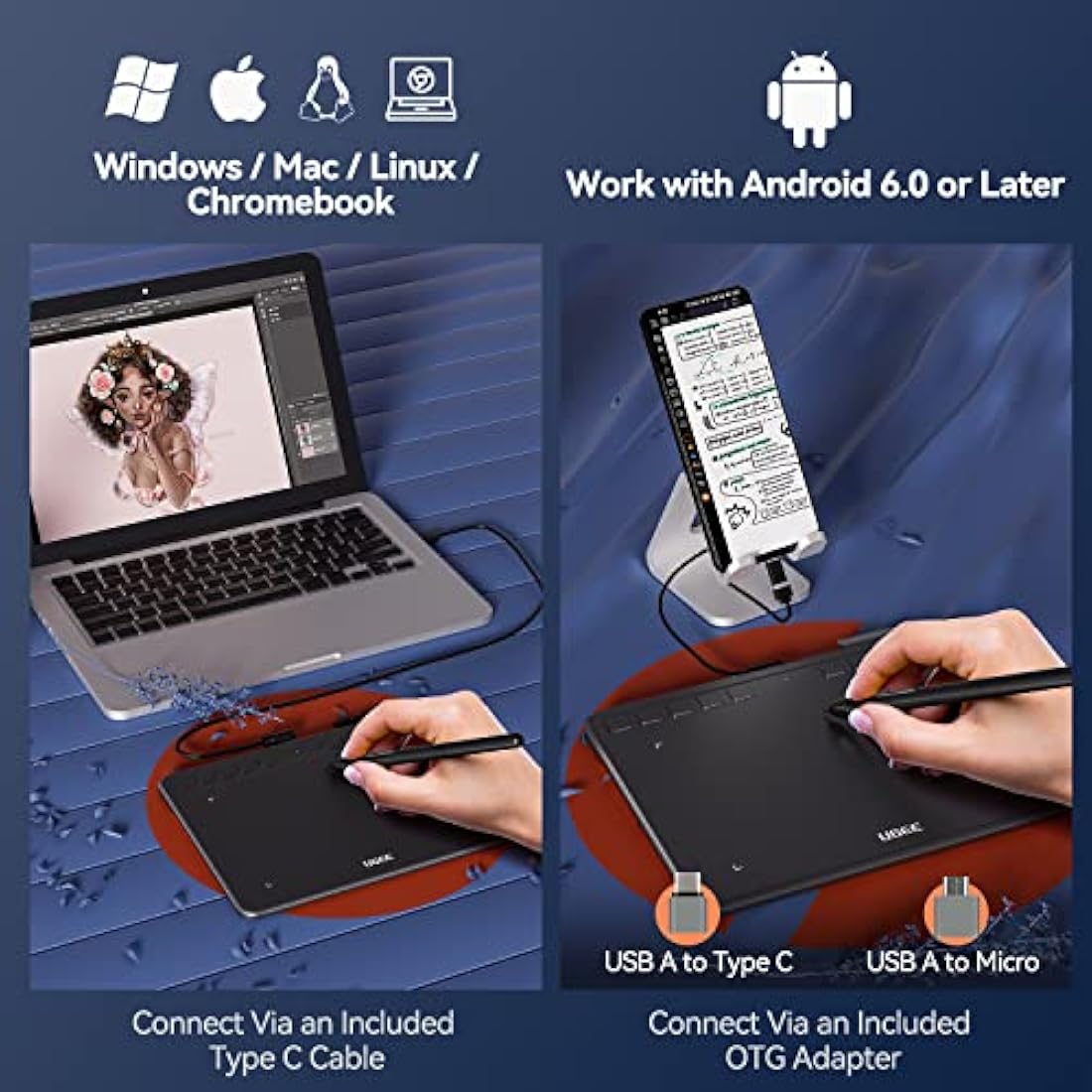 UGEE S640 Drawing Tablet | Portable Graphics Pad with 10 Shortcut Keys