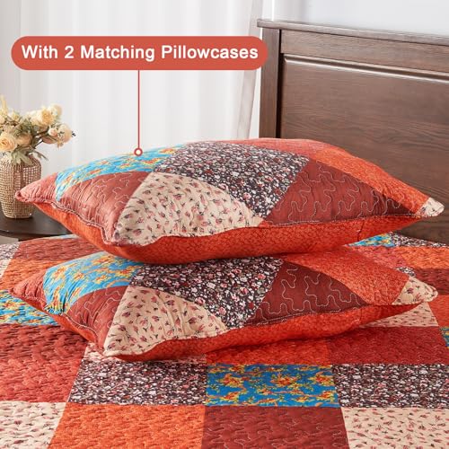 Qucover Super King Patchwork Quilted Bedspread | Floral Microfiber Set