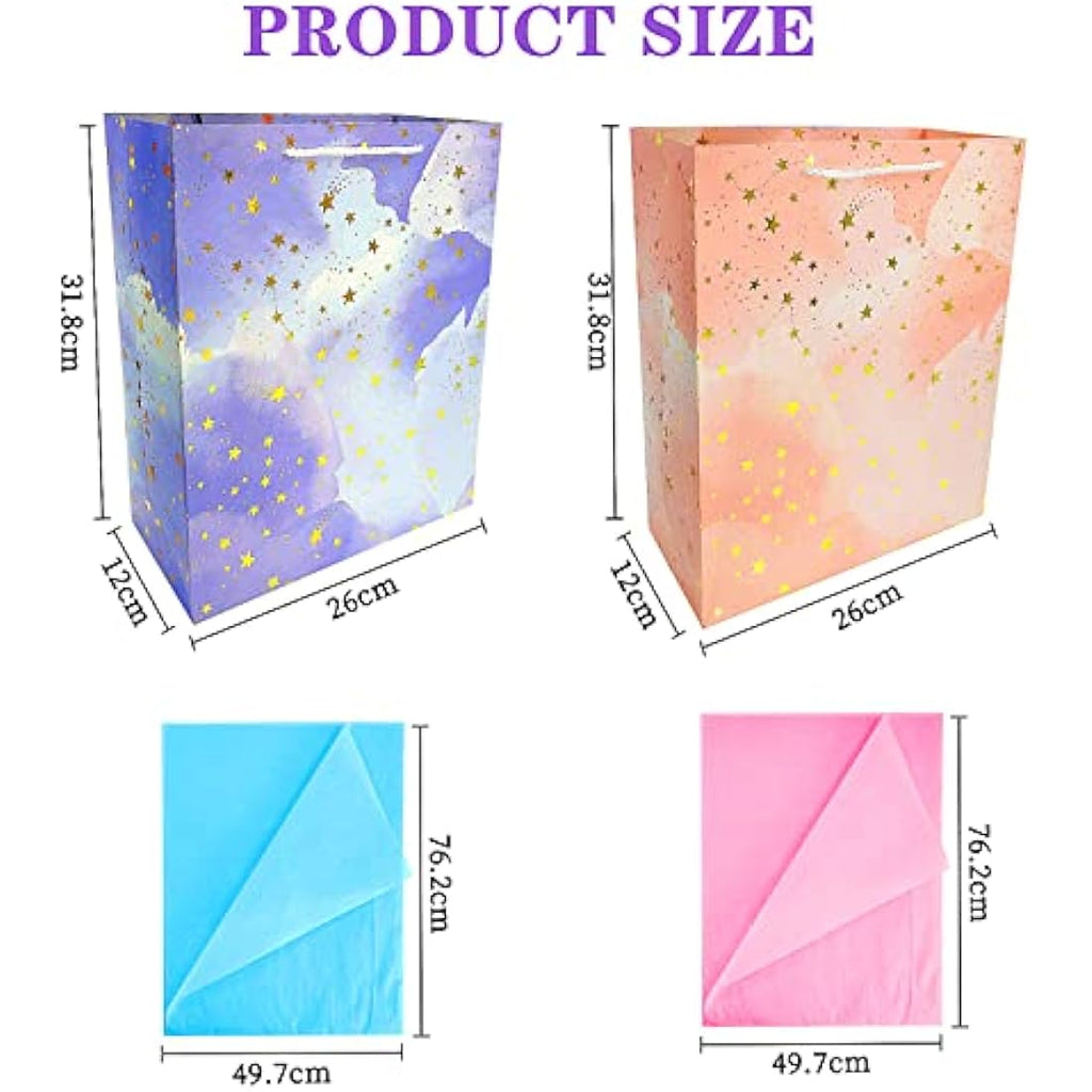 Large Gift Bags with Tissue Paper – 2 Pack Pink & Blue Set