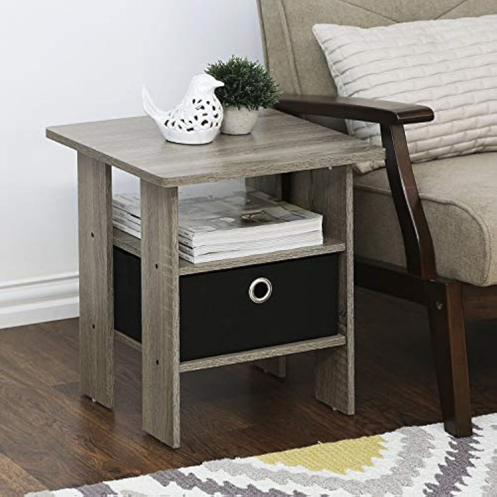Furinno Andrey Nightstand Set of 2 - Side Table with Bin Drawer, Black