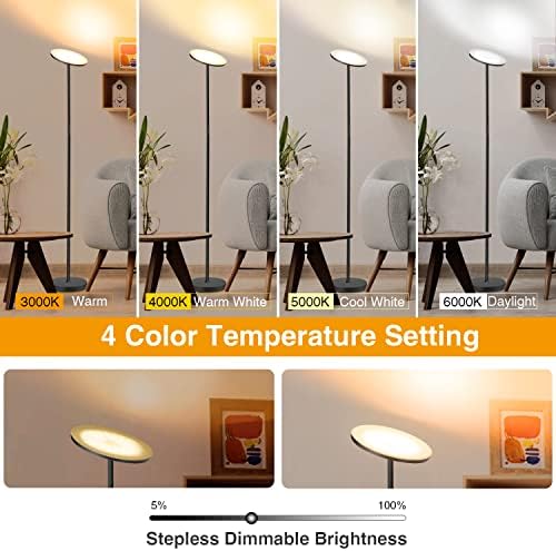 OUTON LED Floor Lamp – 30W 3000LM Modern Dimmable Torchiere with Remote