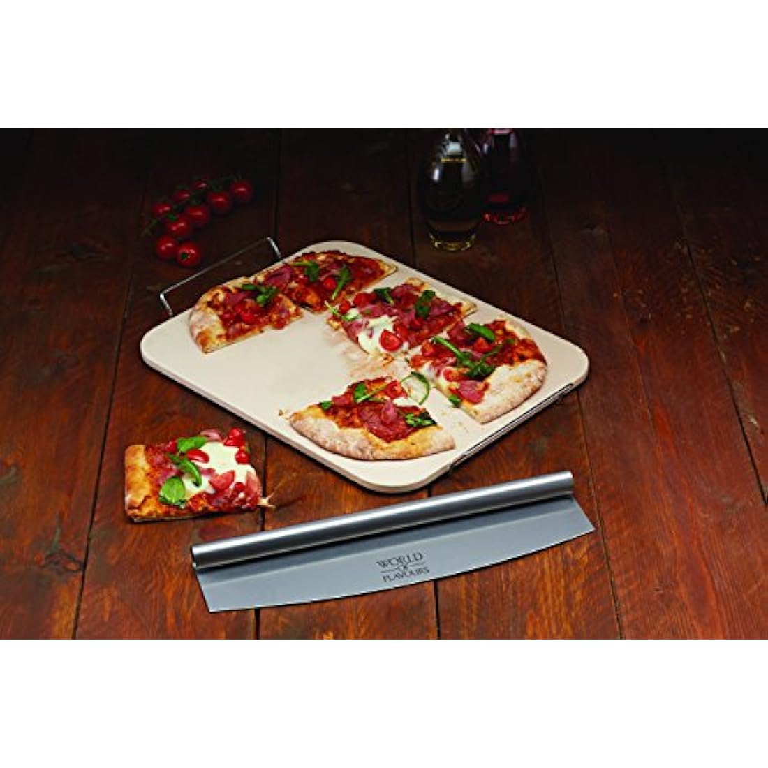 Jolof Store Ceramic Pizza Stone and Rocking Cutter Set – 2 Pieces