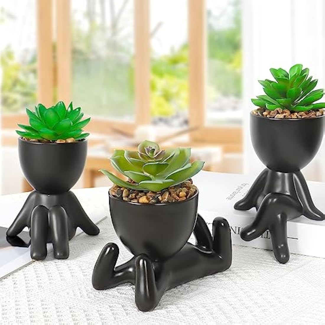 Artificial Succulents - Set of 3 Human Shaped Ceramic Pots