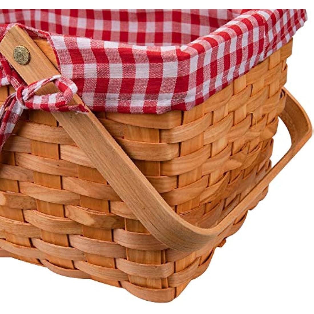 Bekith Woven Picnic Basket with Double Handles and Pink Gingham Liner