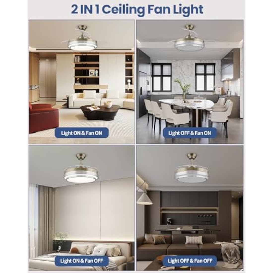 CJOY 42" Retractable Ceiling Fan with Lights | Silent DC Motor & Remote