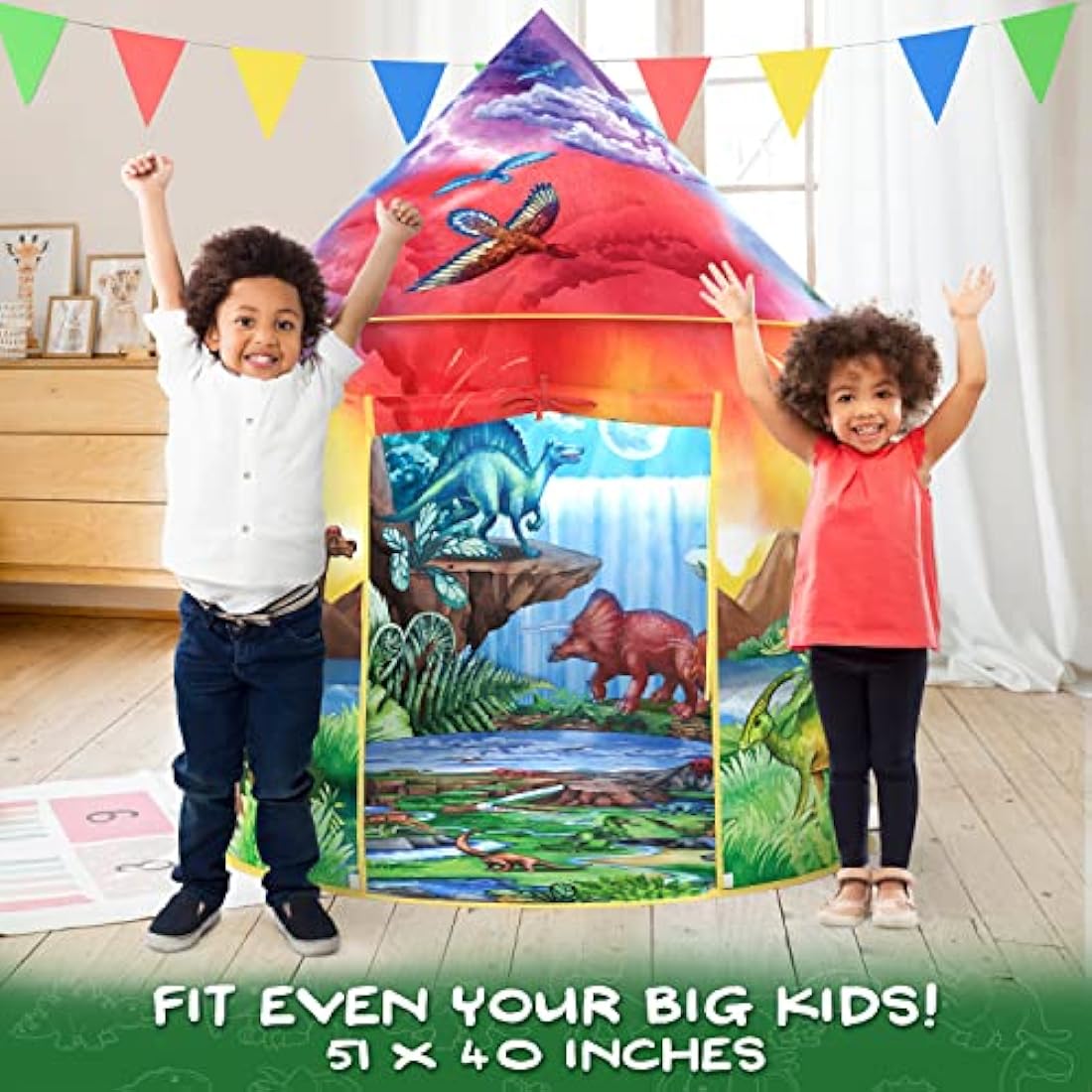 W&O Dinosaur Discovery Pop Up Play Tent with Roar Button for Kids