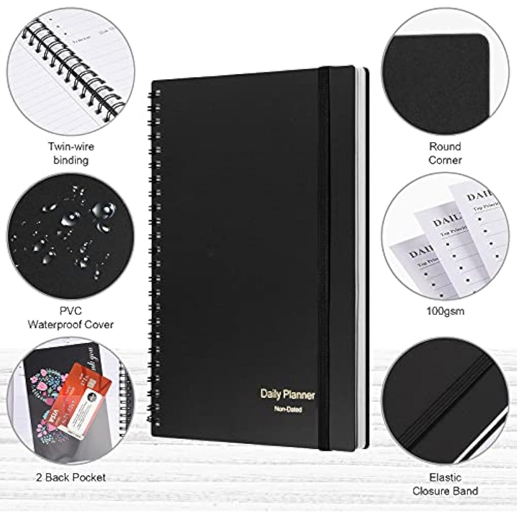 Jolof Store Undated Daily Planner – Hourly Task Notebook with PVC Cover