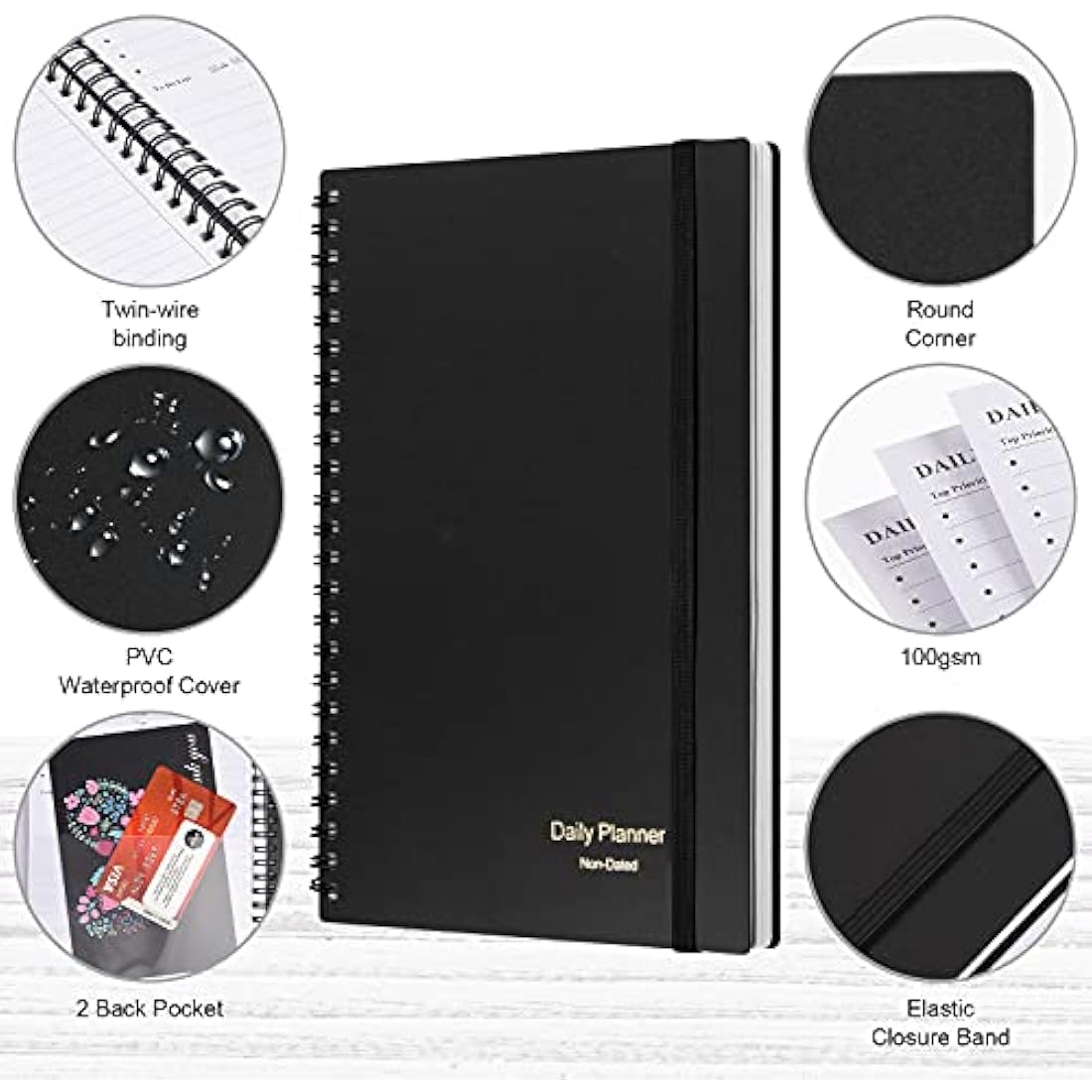 Jolof Store Undated Daily Planner – Hourly Task Notebook with PVC Cover