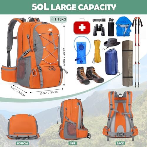 50L Hiking Backpack – Waterproof Camping Rucksack with Shoe Pocket