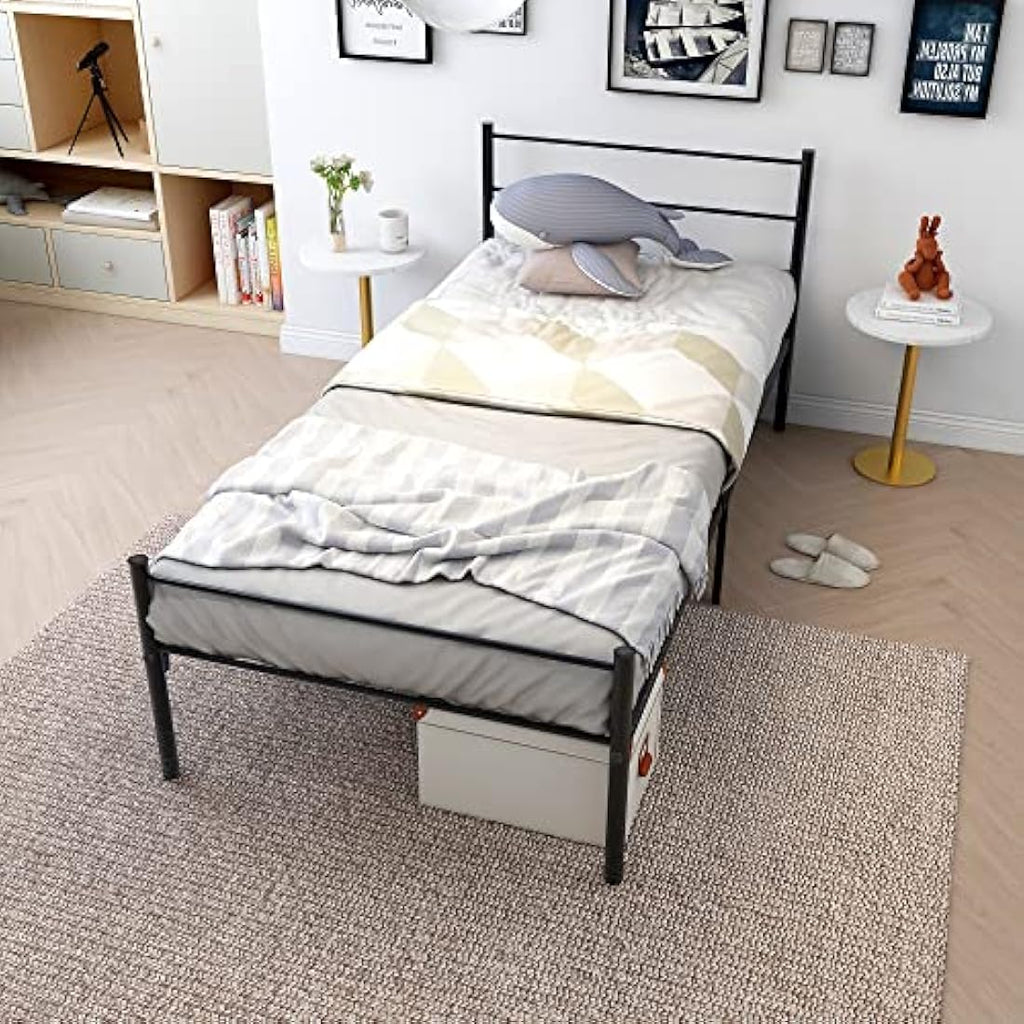 Diahomy 3ft Single Metal Platform Bed Frame with Headboard - Black