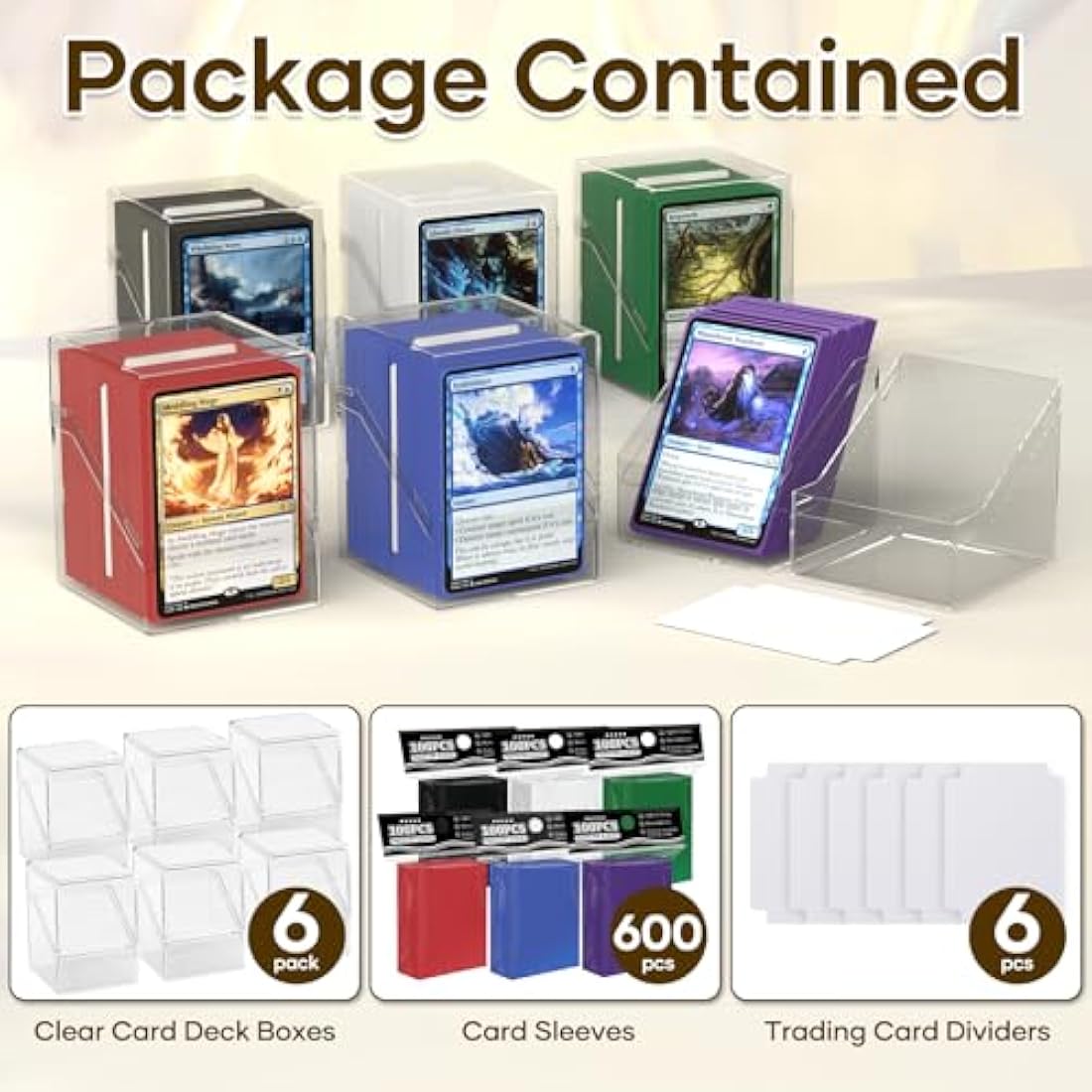 6 Pack Clear Card Deck Boxes with 600 Sleeves for MTG