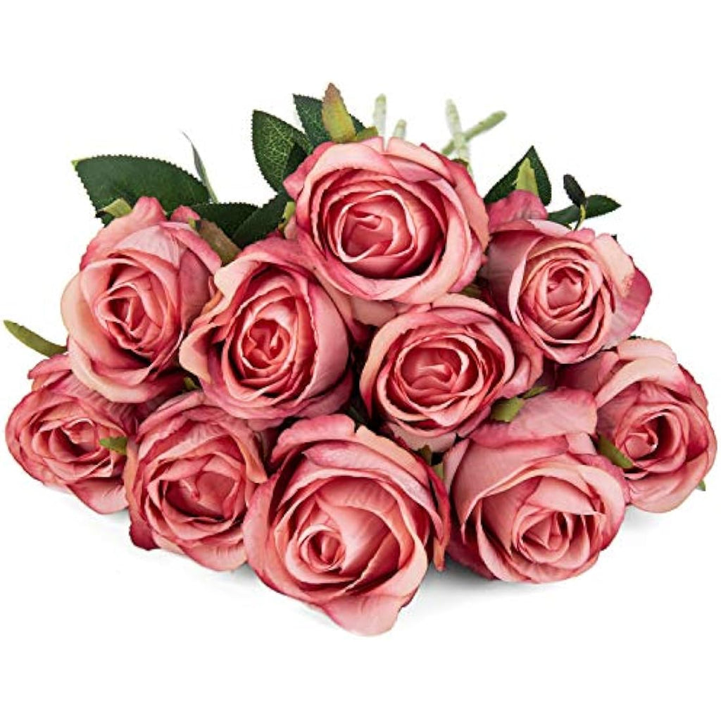10pcs Artificial Silk Roses - 20" Long Stem Wedding Decor