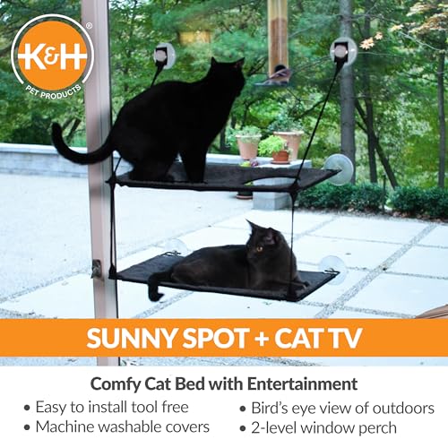 K&H EZ Mount Double Stack Cat Window Perch – 2 Level Suction Bed, Grey