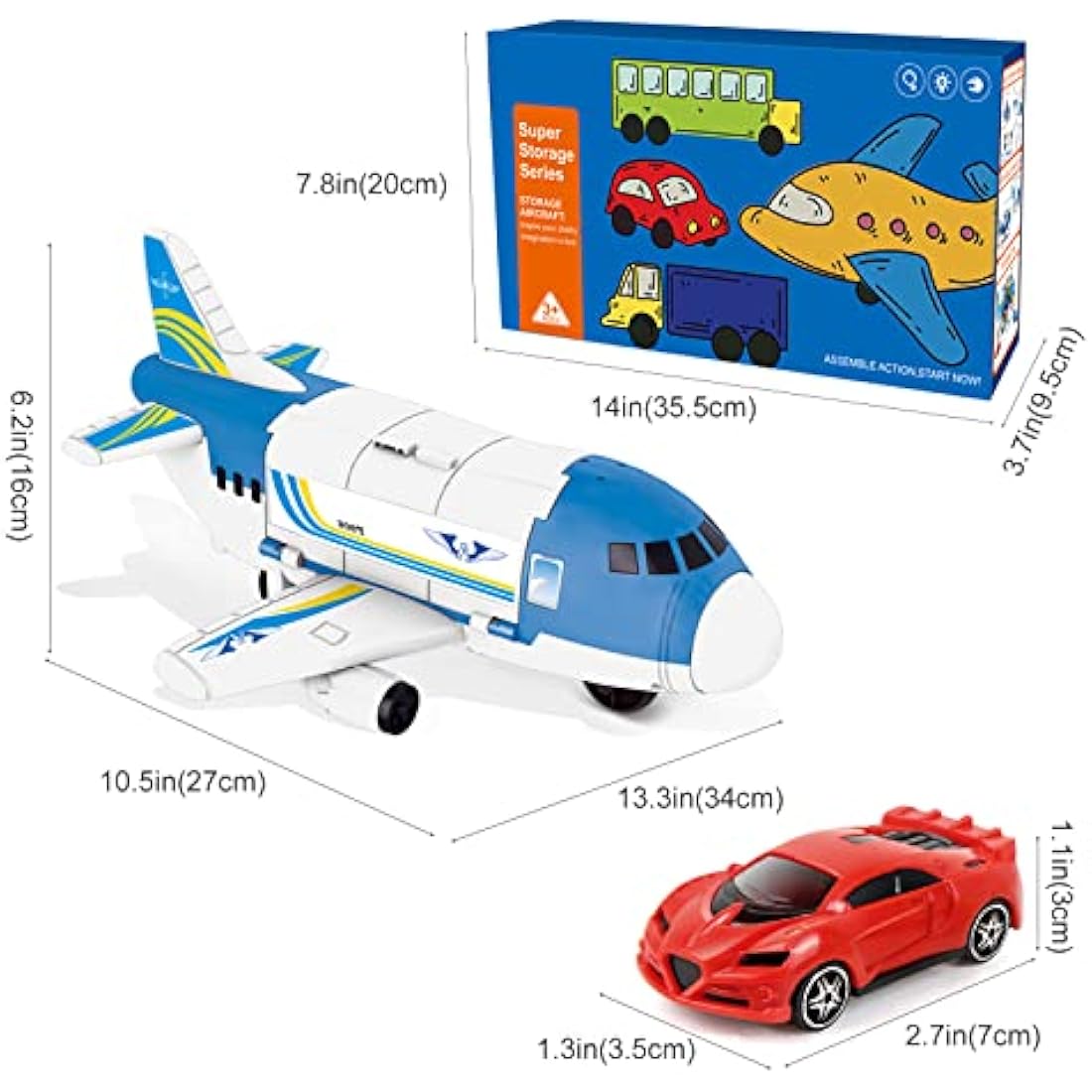 Kramow Transport Airplane Toy Set with 9 Vehicles for Boys and Girls