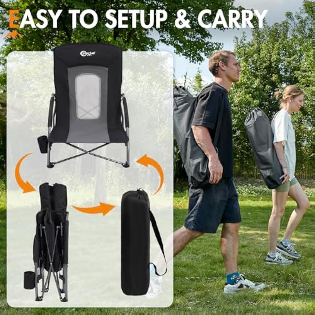 Portal Folding Beach Chair – Lightweight Low Portable Seat with Cupholder