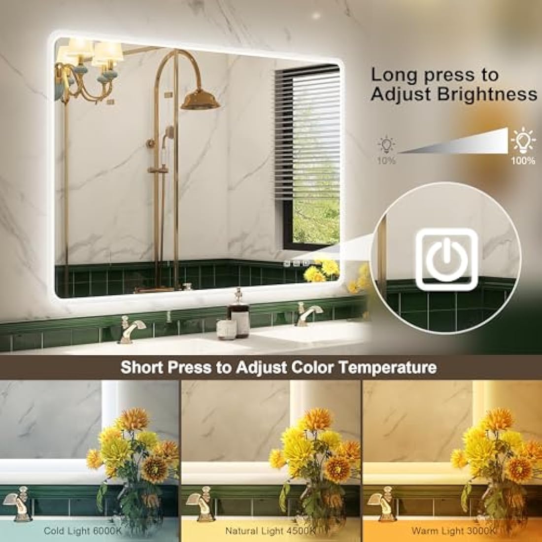STARLEAD Bluetooth LED Bathroom Mirror | 50x70cm Anti-Fog Dimmable Smart Mirror
