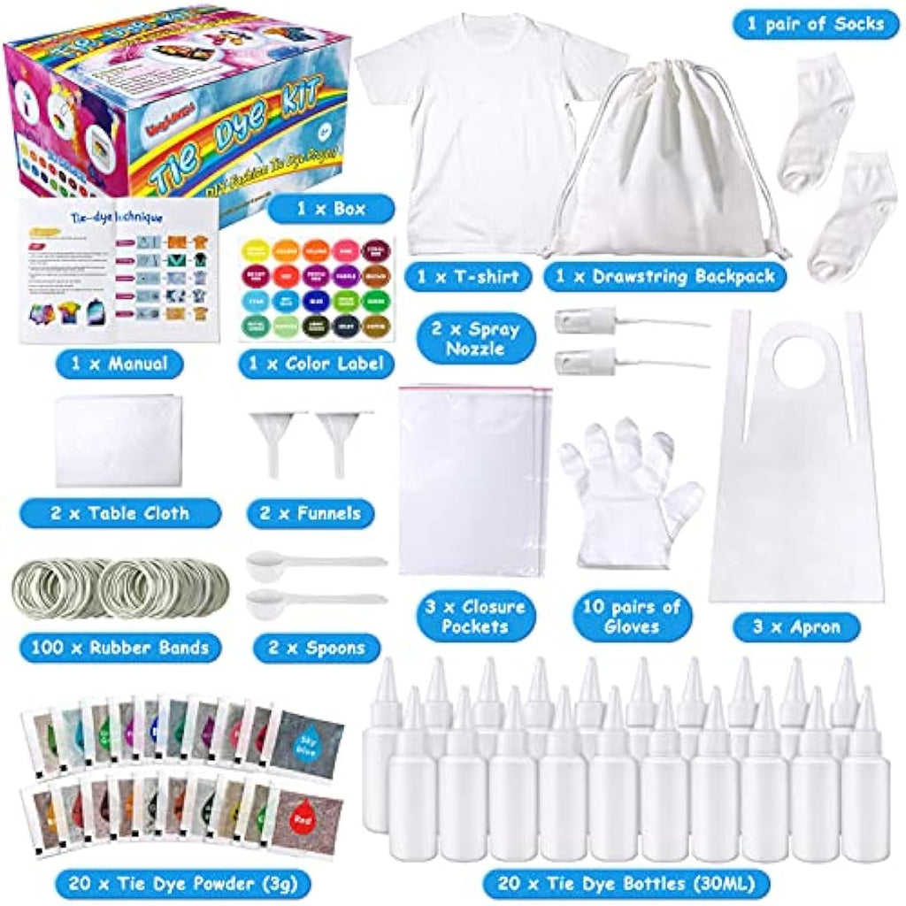 20 Colors Tie Dye Kit for Kids & Adults with T-Shirt