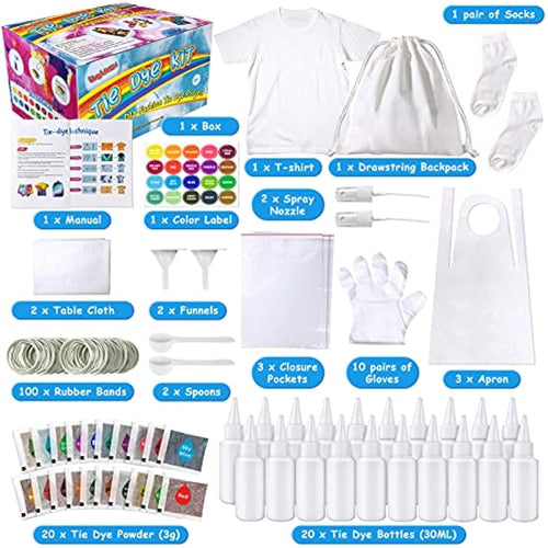 20 Colors Tie Dye Kit for Kids & Adults with T-Shirt