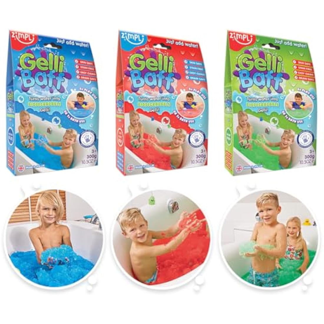 Zimpli Kids Gelli Baff 3-Pack Bundle – Biodegradable Sensory Bath Slime