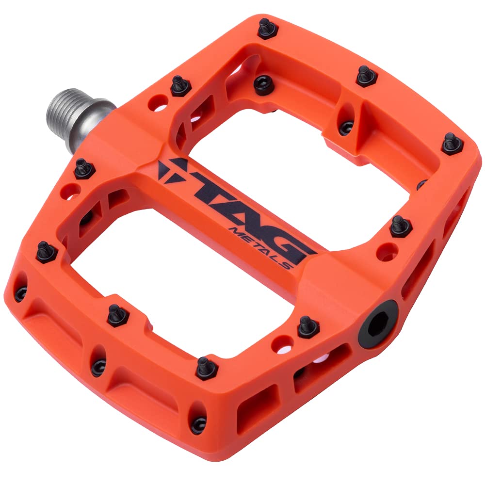 TAG Metals T3 Nylon MTB Platform Pedals – Lightweight 9/16" Axle (Orange)