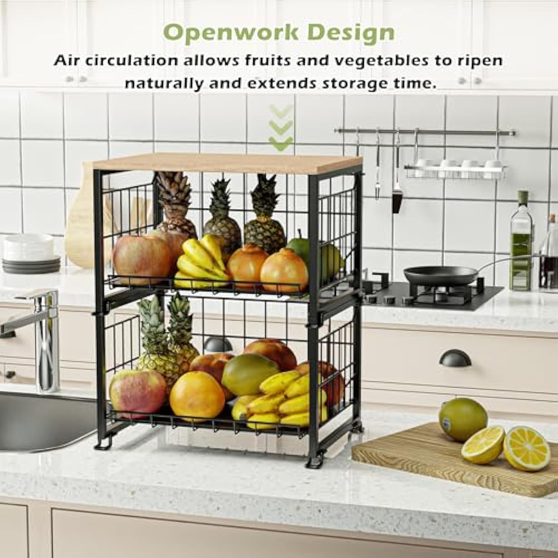 UMDONX 2-Tier Fruit Rack – Stackable Wire Vegetable Storage Basket, Black