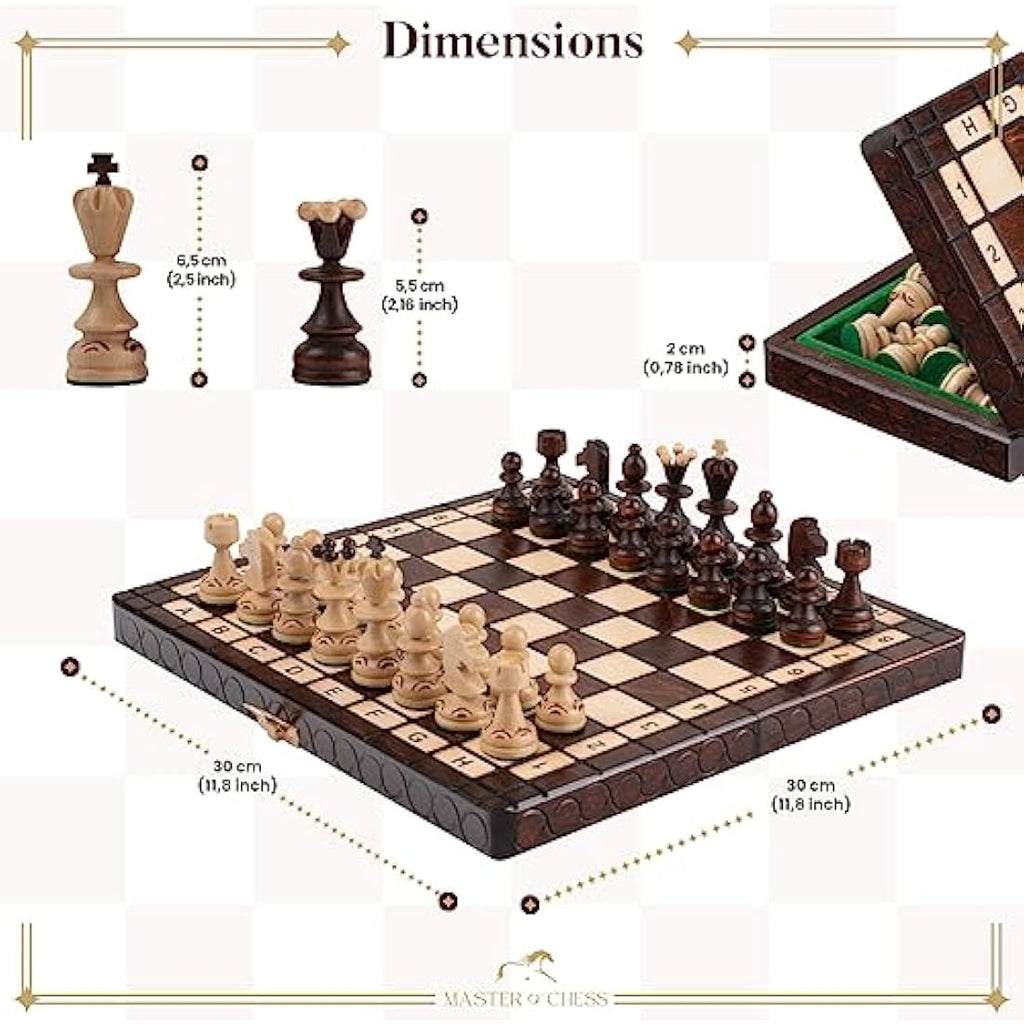 Pearl Wooden Chess Set – Handcrafted 12in Travel Board