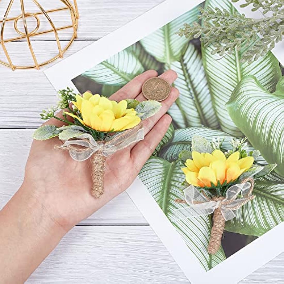 Sunflower Wedding Corsage - 2 Piece Artificial Boutonniere