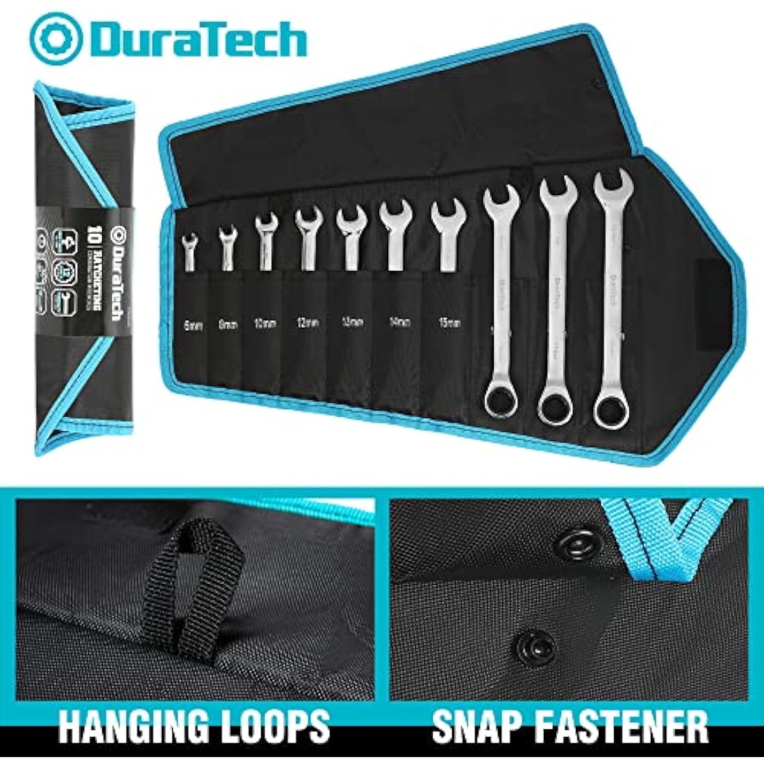 DURATECH 10-Piece Metric Ratcheting Wrench Set | 6-18mm Cr-V Steel